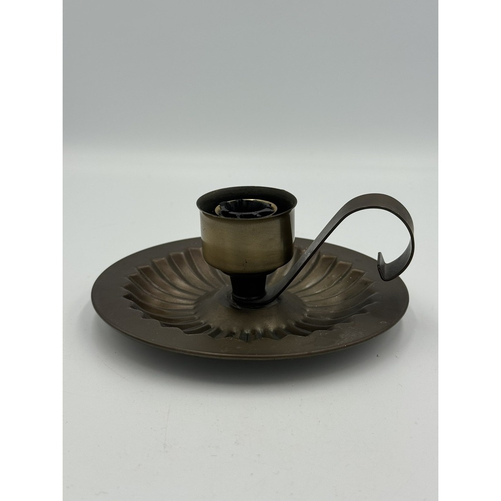 Vintage Brass Chamberstick Candle Holder with Finger Hold Ribbed MCM